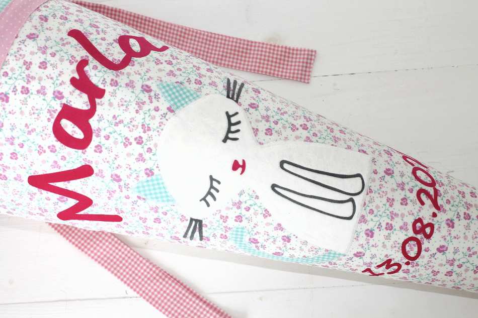 Schultüte mit Katze rosa Blümchen